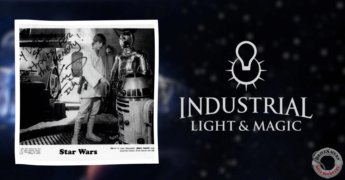 This signed black and white photo from "Star Wars" features the iconic characters Luke Skywalker, R2-D2, and C-3PO. They are set against a dark, starry background, which adds to the timeless and classic feel of the image.