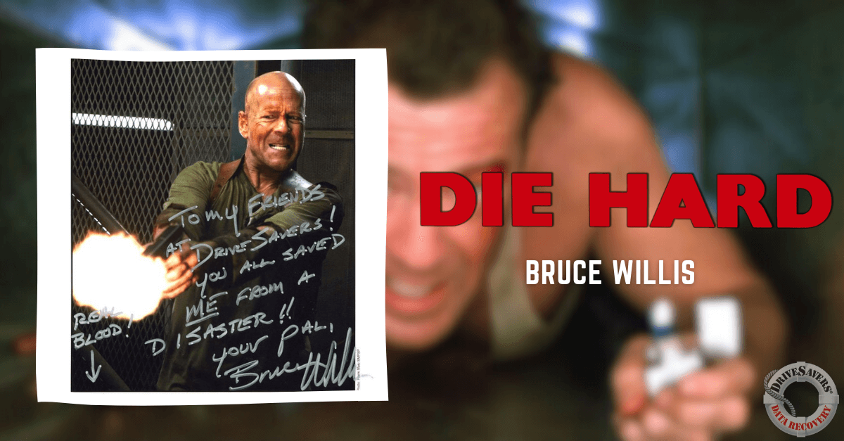 For the Die Hard themed image featuring Bruce Willis, you can create a dynamic composition with several elements: 1. **Signed Photograph**: Place a prominent photograph of Bruce Willis holding a gun in his iconic John McClane pose. Add an overlay effect to simulate an autograph with a thank you message from him. 2. **Background Scene**: Use a scene from Die Hard as the background, ensuring it highlights an action moment or iconic setting from the film. 3. **Title Design**: Feature the movie's title prominently using bold red letters, blending seamlessly into the background scene but without any specific focus on accompanying text within logos. Overall, aim for an energetic and action-filled design that captures the essence of Die Hard and Bruce Willis's role in it.