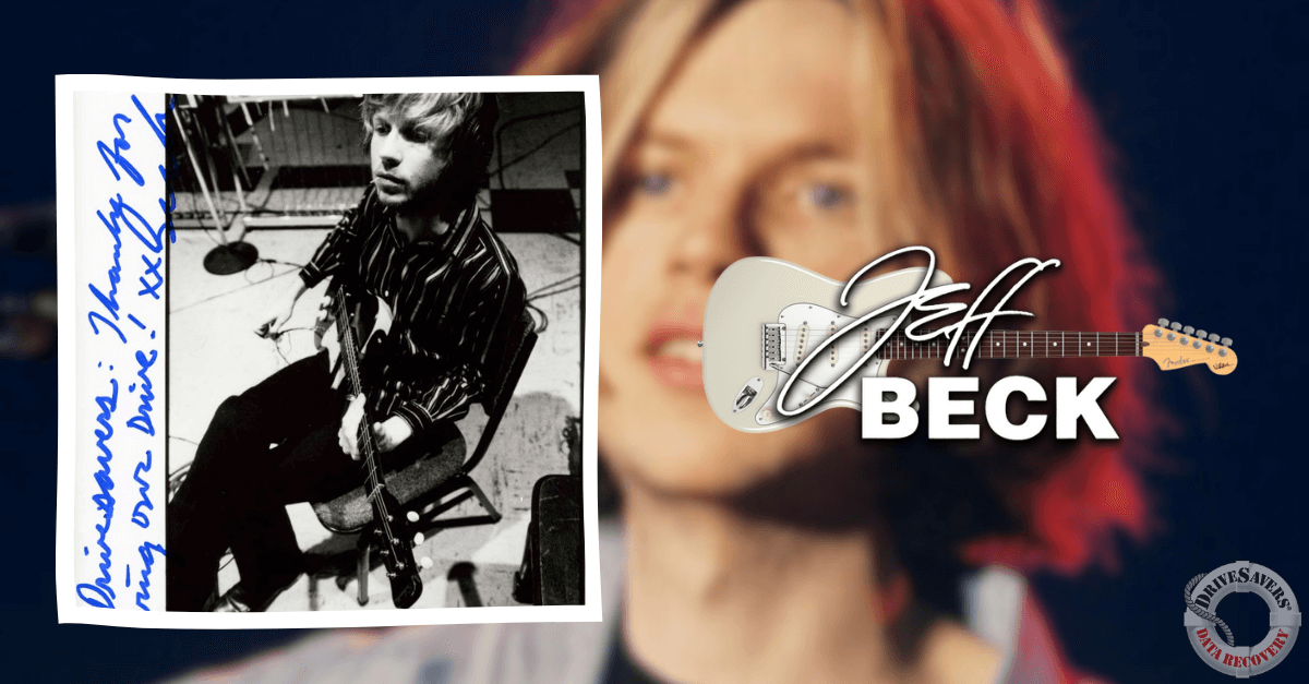 This black and white photo captures a person sitting with a guitar, exuding a classic and timeless vibe. The handwritten text gives it an authentic and personal touch. In the blurred background, another figure can be seen, adding depth to the image. The prominent text alongside the graphic of a guitar emphasizes the name "Jeff Beck," suggesting that he might be the focal point or subject associated with this image. The overall composition balances both artistic elements and iconic references seamlessly.