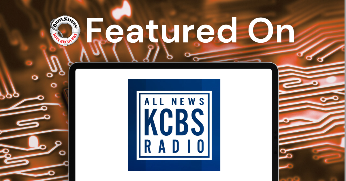 The image features a computer screen displaying the "All News KCBS Radio" logo against a background of circuit patterns. Above the screen, text reads "Featured On" along with a logo for “Products That Count.”.